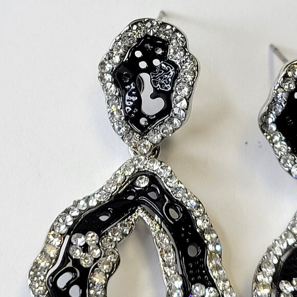 Silver and Black Rhinestone Earrings - Picture 6 of 10